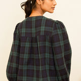 Nell Organic Cotton Checked Blouse in Navy/Green