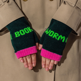 Book Worm Mittens in Forest Green & Neon Green