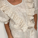 Millie Scalloped Cotton Short in Silver Stripe