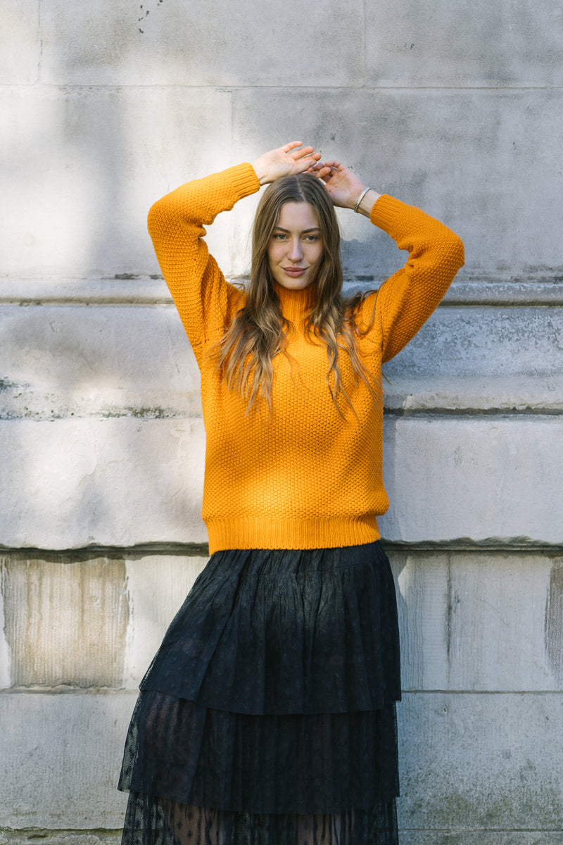 Moss Stitch Chunky Sweater in Tango by Quinton + Chadwick