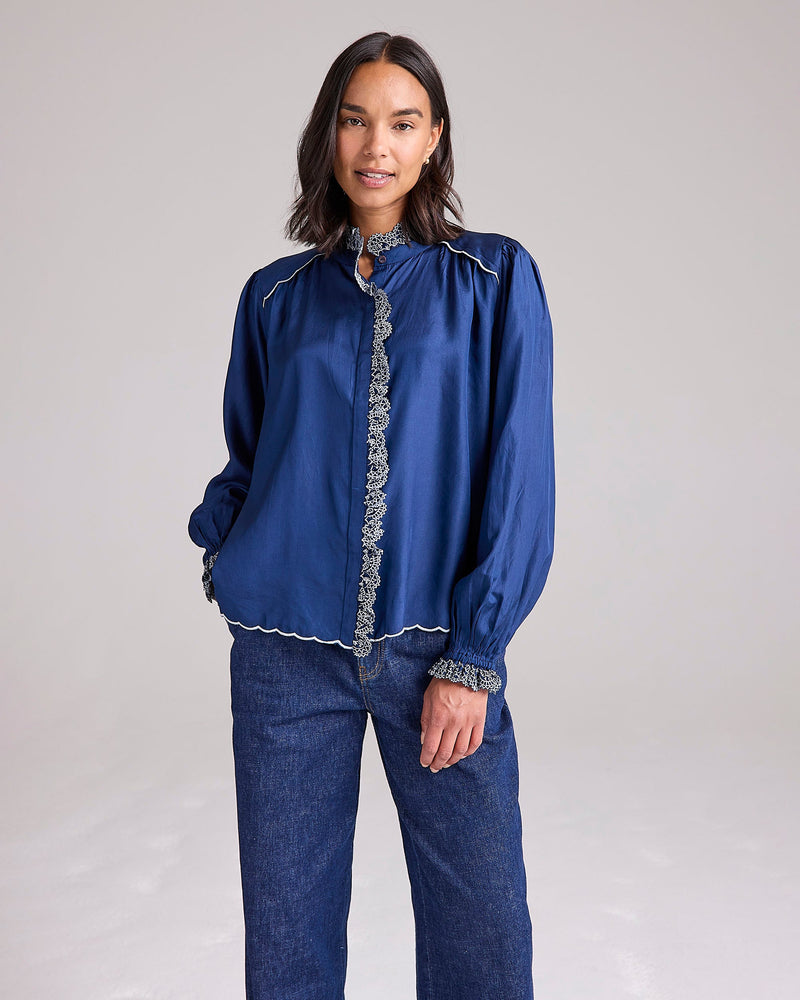 Cove Silk Blouse in Navy by Cape Cove