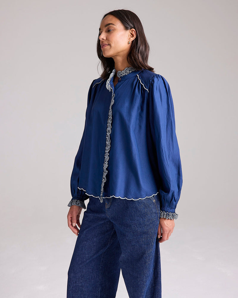 Cove Silk Blouse in Navy by Cape Cove