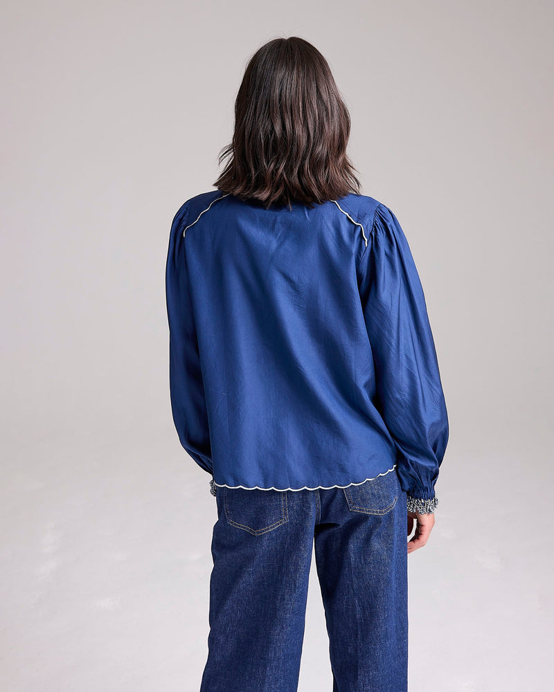 Cove Silk Blouse in Navy by Cape Cove