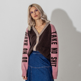 Do No Harm Take No Shit Lambswool Cardigan in Cocoa & Calamine