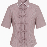 Burgundy Stripe Darted Short Sleeve Shirt