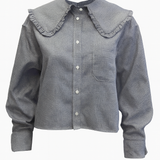 Navy Shirt with Big Frill Collar