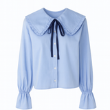 Blue Tie Neck Shirt with Big Collar