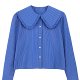 Blue and White Stripe Shirt with Big Frill Collar