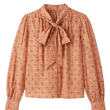 Penny Tie Neck Cotton Shirt in Pink Floral