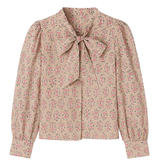 Lilly Tie Neck Cotton Shirt in Dusty Lilac Floral