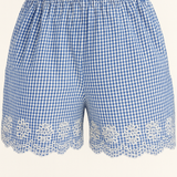 Peggy Broderie Cotton Short in Blue Gingham