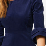 Victoria Round Neck Corduroy Midi Dress in Navy
