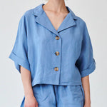 Women's Linen Shirt & Shorts Co-Ord Set in Blue | Fanfare
