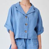 Women's Linen Shirt & Shorts Co-Ord Set in Blue | Fanfare