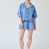Women's Linen Shirt & Shorts Co-Ord Set in Blue | Fanfare