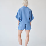 Women's Linen Shirt & Shorts Co-Ord Set in Blue | Fanfare