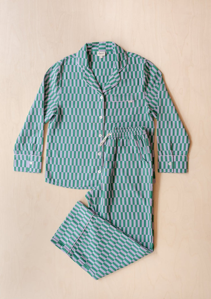 Cotton Pyjamas In Teal Checkerboard by TBCo.