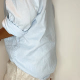 Millie Scalloped Cotton Short in Silver Stripe