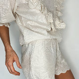 Millie Scalloped Cotton Short in Silver Stripe