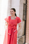 Mexican Crochet Kaftan Dress in Ruby Red and White by Arifah Studio