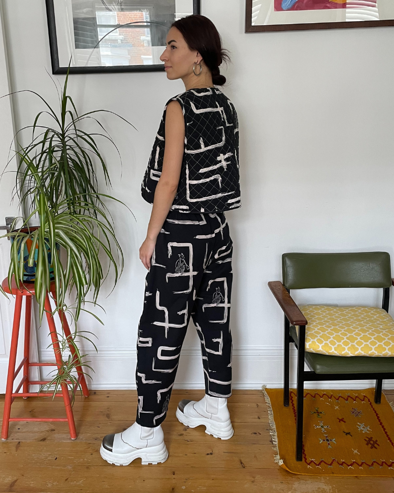 Organic Cotton & Linen Black & White Balloon Trousers by Wild Clouds