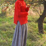 Check Pleated Midi Skirt