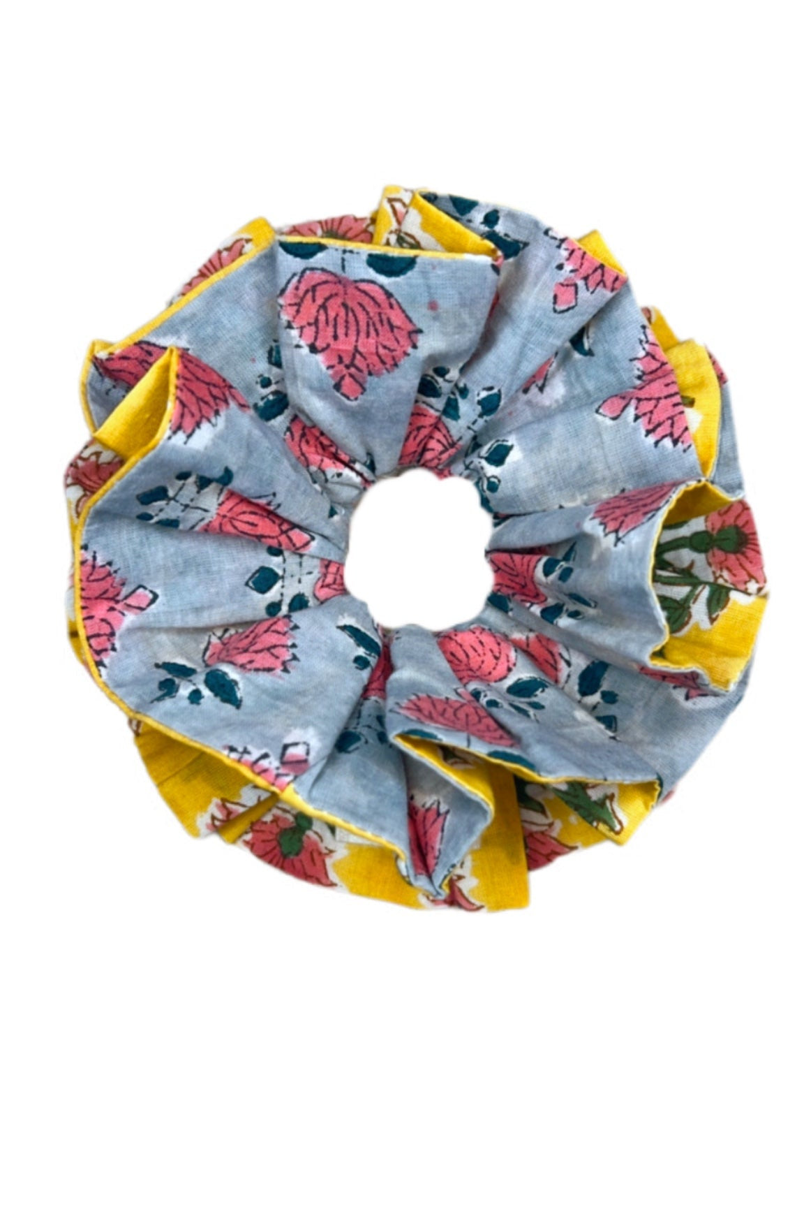 Minna Floral Cotton Scrunchie in Sage Green & Rose by 46 Stitch