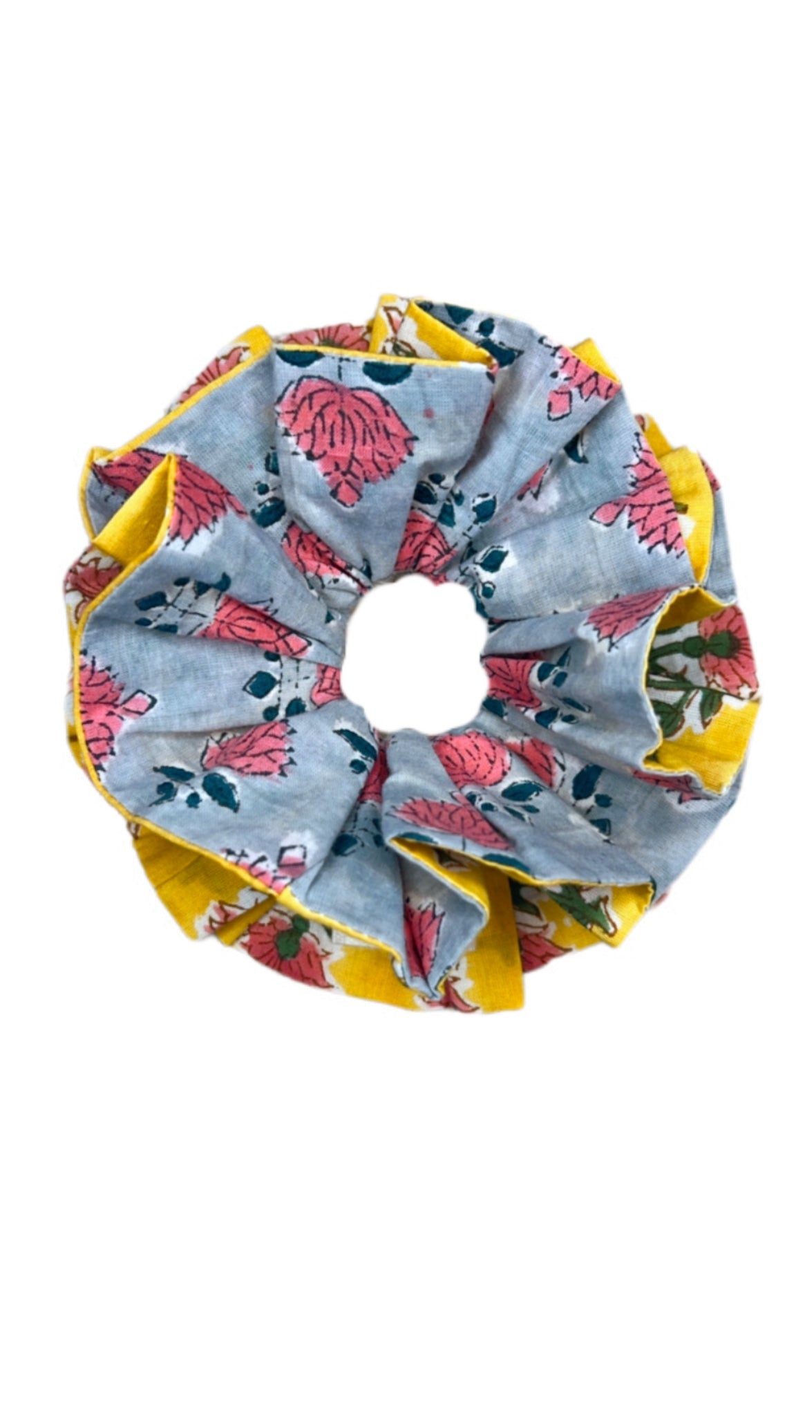 Minna Floral Cotton Scrunchie in Sage Green & Rose by 46 Stitch