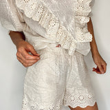Millie Scalloped Cotton Short in Silver Stripe