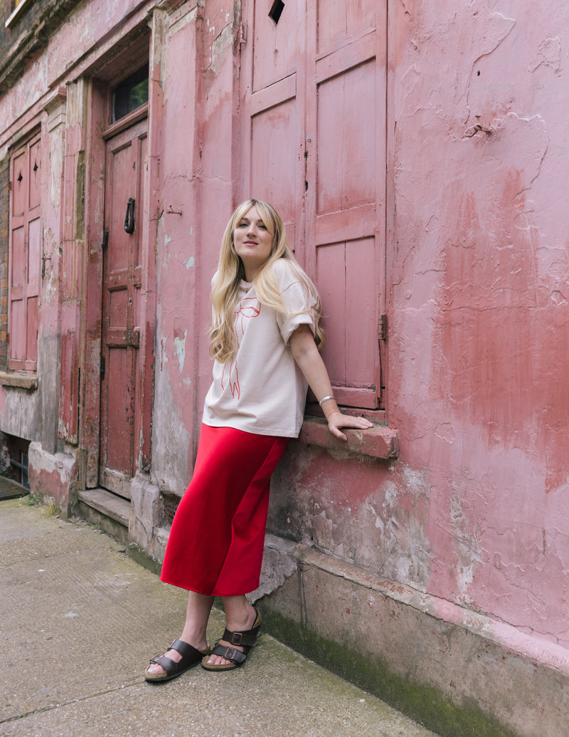 Ridley Red Satin Slip Skirt by Percy Langley