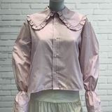 Pink Stripe Shirt with Big Frill Collar