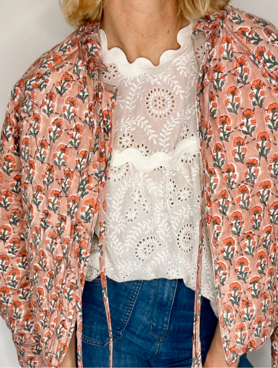 Pippa Cotton Quilted Jacket in Salmon by 46 Stitch