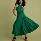 Lace Detail Halter Midi Dress in Green