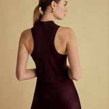 Satin Mix Midi Dress in Burgundy