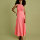 Satin Mix Midi Dress in Pink