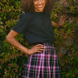 Ruth Check Midi Skirt in Berry & Black