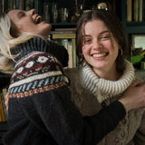 Phoebe Fair Isle Cropped Cardigan in Dark Grey