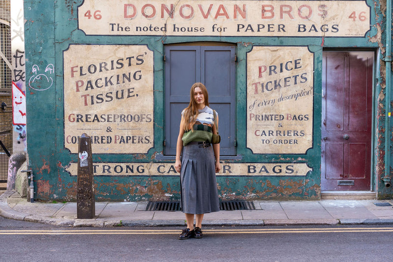 Grey Flannel Pleat Midi Skirt by Albaray