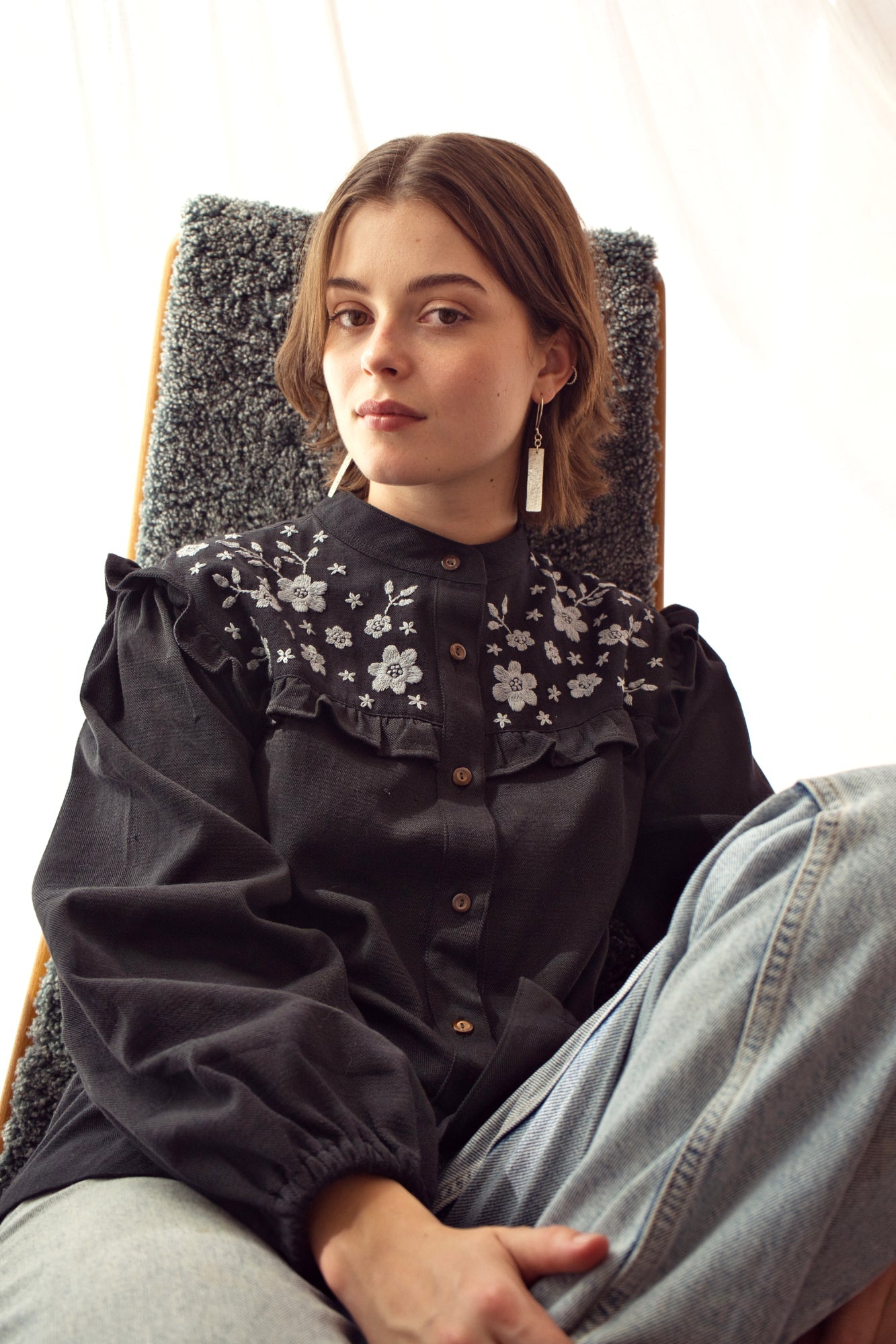 Yuka Ruffle Blouse in Black by Indilisi