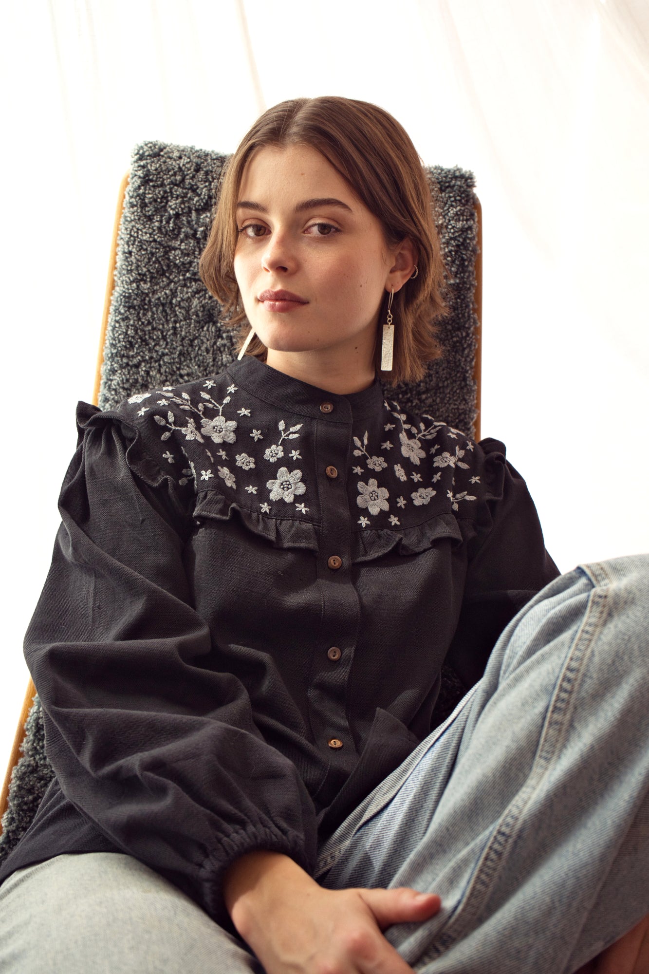 Yuka Ruffle Blouse in Black by Indilisi