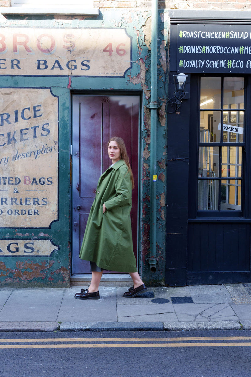 Waxed Cotton Asymmetric Raincoat by Lora Gene