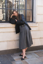 Grey Flannel Pleat Midi Skirt by Albaray