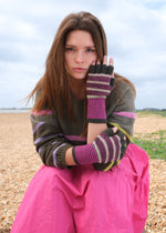 Tuck Stitch Fingerless Gloves in Moss and Exotic Pink by Quinton + Chadwick