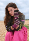 Tuck Stitch Fingerless Gloves in Moss and Exotic Pink by Quinton + Chadwick