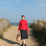 Chunky Swing Sweater with Split Hem in Poppy