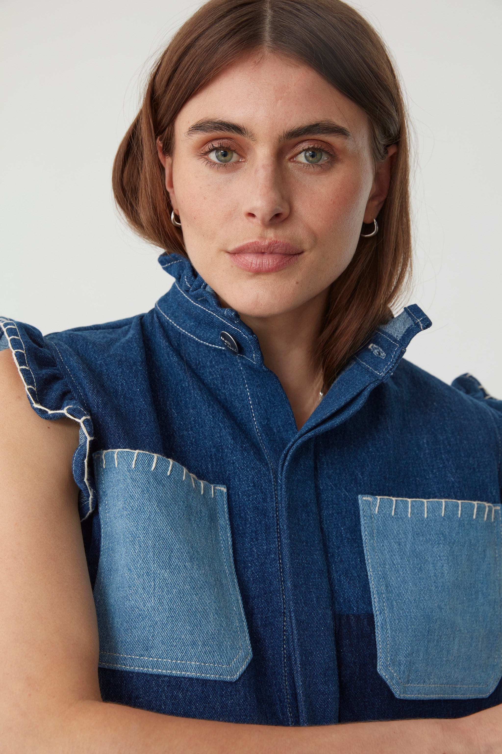 Pablo Vest in Patched Denim - seventy + mochi