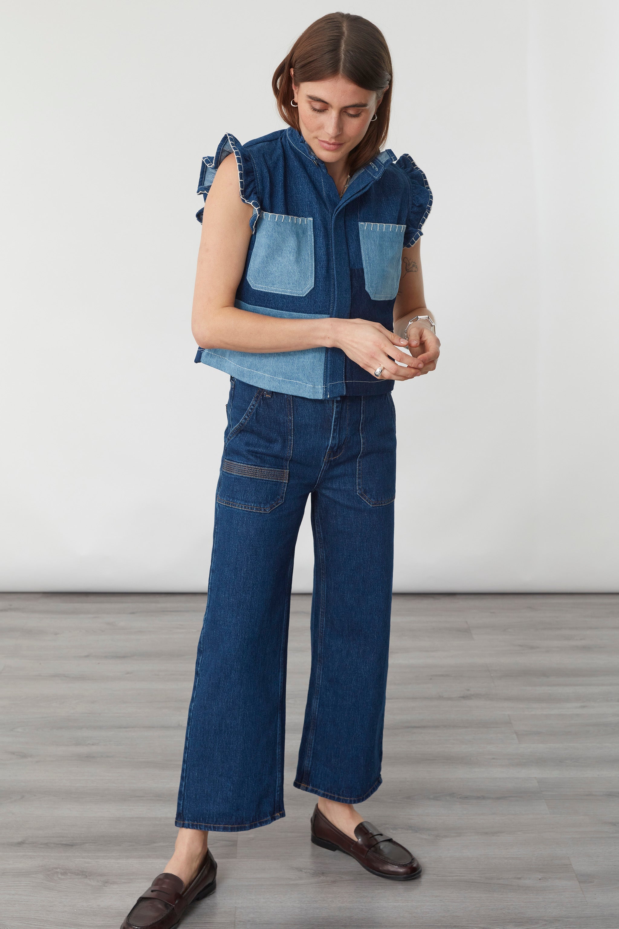 Pablo Vest in Patched Denim - seventy + mochi