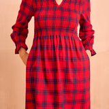 Laura Brushed Cotton Checked Dress in Red Check