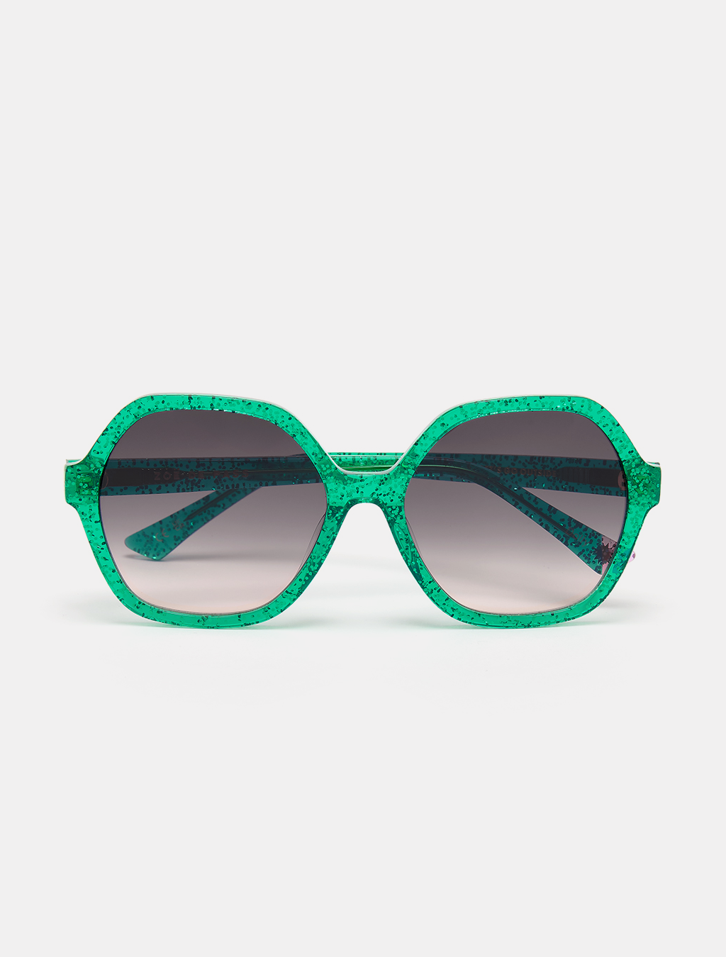 Dolly Large Round Sunglasses Green Glitter by Zoe de Pass Eyewear