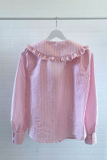 Luna Frill Collar Blouse In Pink Stripe by The Well Worn